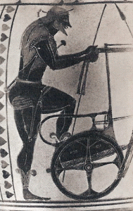 Cermica, VI aC., Vaso tico, Figura Negras, Guerrero Subiendo al Carro