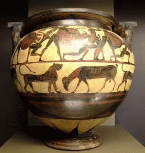 Carmica, VII aC., Crtera de Munich, Franjas de Animales, Influjo Oriental