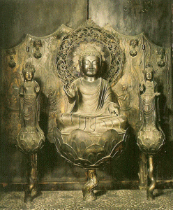 Esc, VII, Triada de Amida, Bronce, Horyuji, Nara, 622