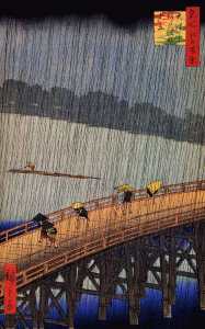 Pin, XIX, Hiroshige Utawaga, El Puente Ohashi y Atake bajo una lluvia repentina, 1857
