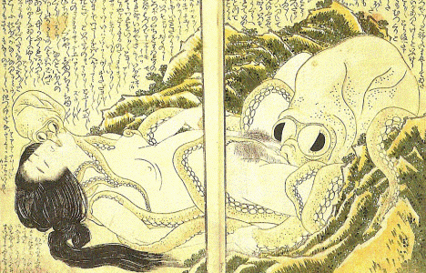 Pin, XIX, Katsushika Hokusai, Pescadora de awabi y pulpo, xilografa, M. Hokusai Obuse, 1814