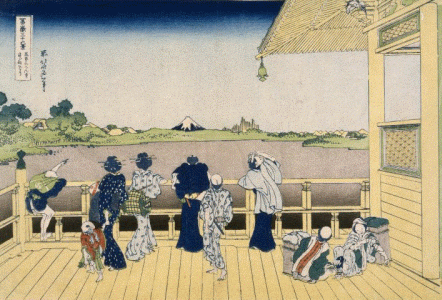 Pin, XIX, Katsushica Hokusai, el Fuji visto desde la plataforma de Sasayedo, Brolklyn Museum, of Art, N. York