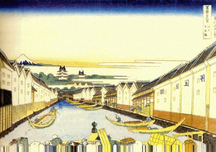Pin, XIX, Karsushika, Hokusai, Nihonbashi en Edo, Col. Privada, 1830-1832