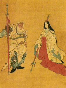 Pin, XIX, Katsushika Hokusai, Taito II, Divinidades Uzume y Saruta, Hiko, seda, Col. M. Asia-Pacfico