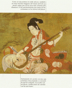 Pin, XVII, Iwasa Matabei, Cortesana tocando el Shamisen, papel, M. of Art, N. Yorkm, 1663