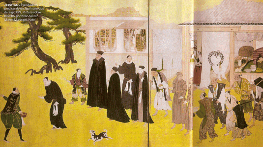 Pin, XVII, Kano Naizen, Jesuitas y franciscanos predicando en Japn, M. Municipal, Kobe