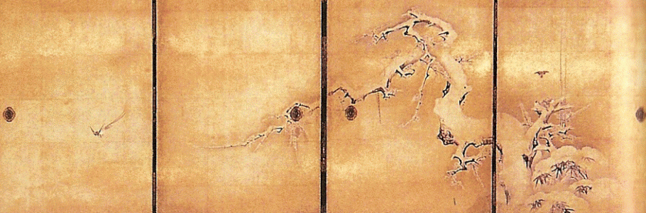 Pin, XVII, Kano Tan yu, Ciruelo y bamb en la nieve, papel, Ayuntamiento de Nagoya, 1634