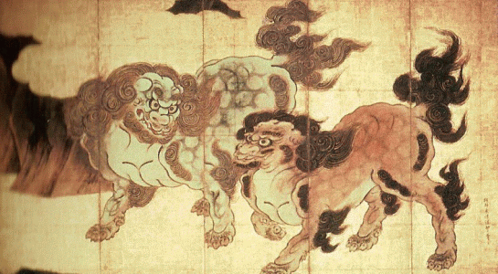 Pin, XVII, Kano Tan yu, Leones chinos, papel, Col. Imperial, Tokio