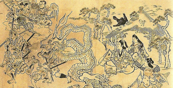 Pin, X VII, Sugimura Jihei, Jorurihime y Ushiwakamaru, xilografa, M. Municipal, Chiba, 1688 