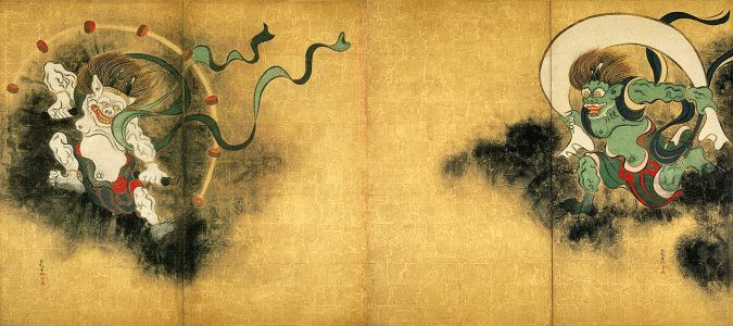 Pin, XVII-XVIII, Ogata Korin, Dios del Viento y del Trueno, Inicio del Combate Celestial