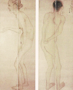 Pin, XVIII, Maruyama Okyo, Esbozos del cuerpo humano, papel, Biblioteca Cenntral, Universidad, Tokio