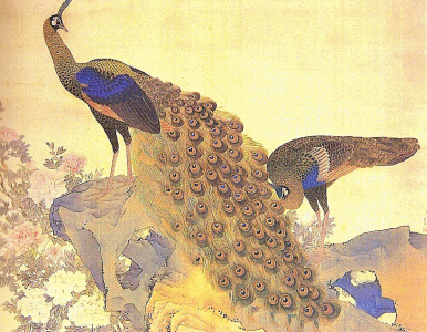 Pin, XVIII, Maruyama Okyo, Pavos realies y peonias, seda, M. de Arte, Osaka 1771 
