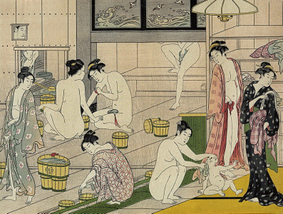 Pin, XVIII, Torii Kiyonaga, Onna yu o Bao de mujeres