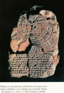 Escritura, XXIV aC., Tableta con inscripcin y  mapa, Sargn, acadios, British Museum, London