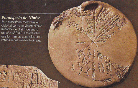 Escritura cuneiforme, VII aC., Planisferio de Nnive, cielo y noche, 650 aC.