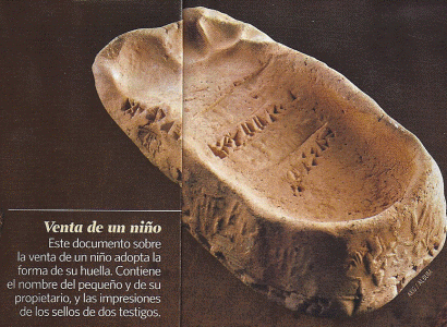 Escritura cuneiforme, Venta de un nio con su huella y sellos de los testigos
