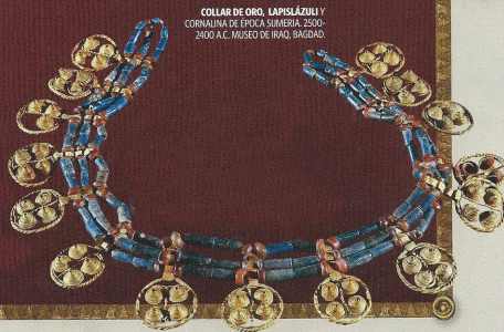 Orfebreria, XXV-XXIV aC., Collar de oro, Sumerios, M. de Irak, Bagdad 2500-2400 aC.
