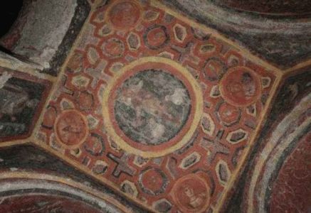 Pin, IV, Buen Pastor rodeado de Cuatro Apstoles, Catacumba de Santa Tecla, Roma