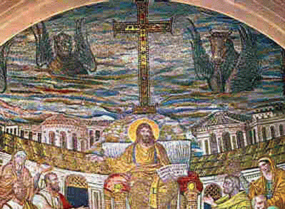Mosaico, V, Cristo en Majestad con los Apstoles, Baslica de Santa Prudenciana, interior, Roma