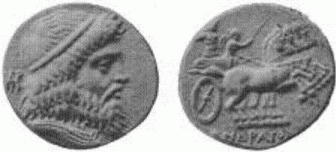 Numismtica, III aC., Andrgoras, ltimo strapa seleucida,  450 aC.