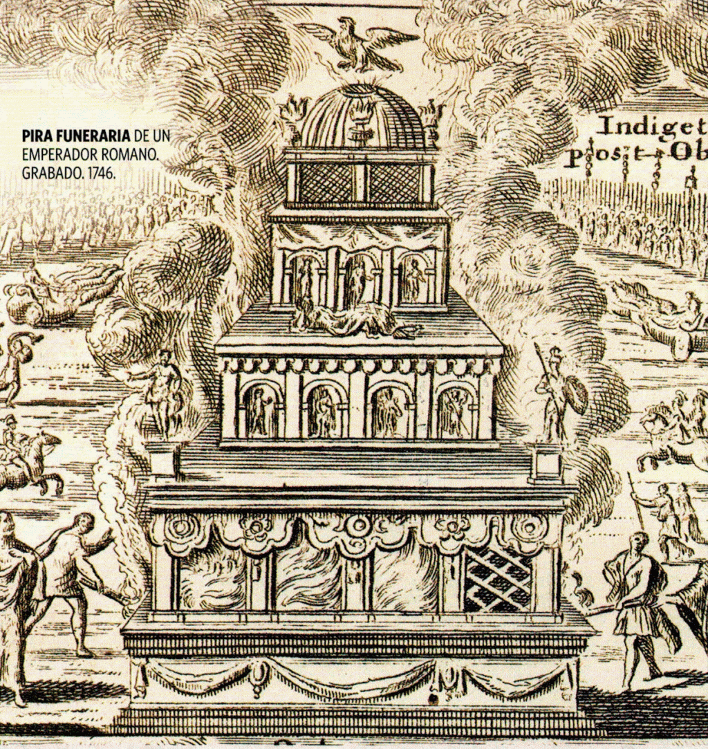 GRABADO XVIII, Pira Funeraria de un Emperador, Ilustracin Ideal, Imperio, Roma