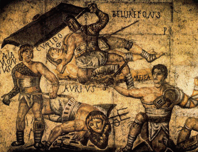Mosaico, I, Combate de Gladiadores, Galera Borghese, Imperio, Roma