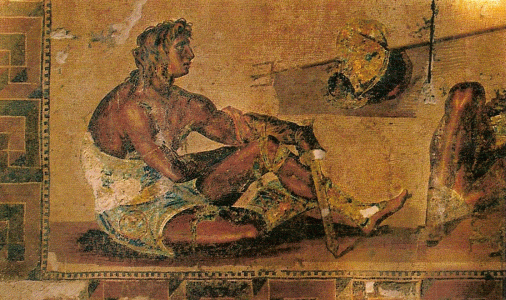 Mosaico, I, Gladiador Romano ante Adversario Muerto, Leptis Magna, Libia, Imperio, Roma