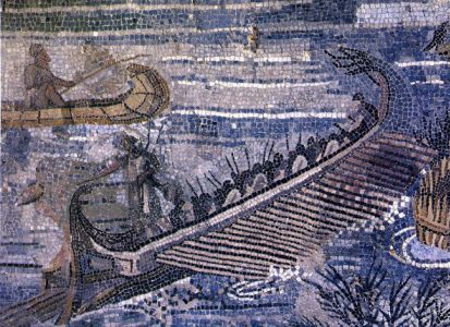 Mosaico, I aC. Mosaico Barberini, el Nilo, detalle, Palestrina, en el Lacio, Repblica, Roma, 80 aC