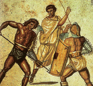 Mosaico, II dC., Lucha de Gladiadores, poca Emperador Adriano, Villa Nennig, Alemania, Imperio, Roma
