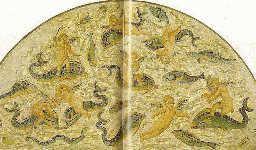 Mosaico, II-III, Amores y Delfines, Utica, M. del Louvre, Pars, Imperio, Roma
