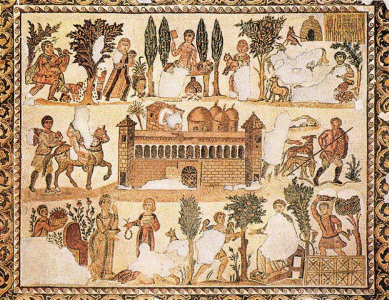 Mosaico, III, Escenas Cotidianas, Leptis Magna, Trpoli, Libia, Imperio, Roma