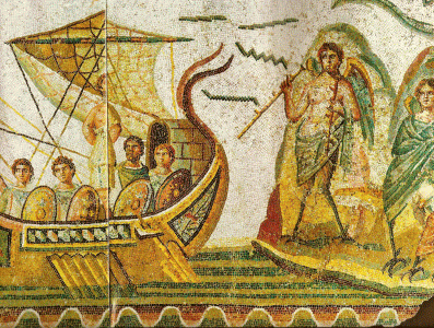 Mosaico, III Ulises y las Sirenas, Detalle,  M. Bardo, Tnez, Imperio, Roma
