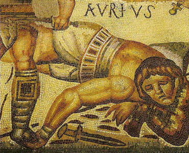 Mosaico, IV, Gladiador Muerto, Galera Borghese, Roma, Imperio, Roma