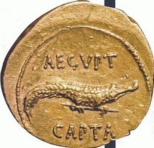 Numismtica, I aC., Denario Conmemoracin Conquista de Egipto, M. Britnico, Londres, Imperio, Roma