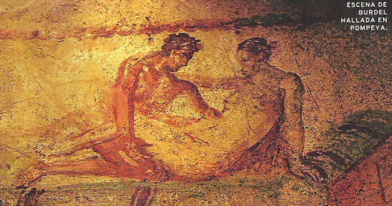 Pin, I, Escena de burdel, Fresco, Pompeya, Italia