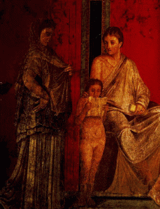 Pin, I, Nio desnudo y dos iniciadoras, Fresco, Cuarto Estilo, Ilusionismo Arquitectnico, Villa los Misterios, Pompeya, Italia