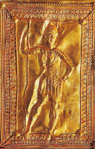 Orfebrera, IV aC., Plaqueta de armadura de Sevt III, oro, Tumba, Bulgaria