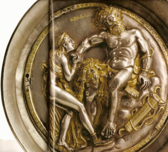 Orfebrera, Plato con escena de seduccin mitolgica, Bulgaria