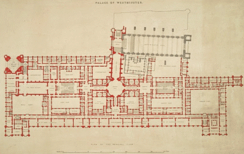 Arq, XIX, Pugin y  Barry Parlamento ingls o Palacio de Westmister, planta, 1840-1860
