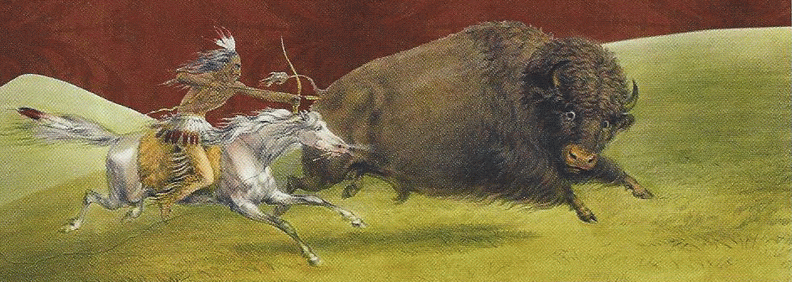 Art Pin, XIX, La caza del bisonte, aborgenes, USA