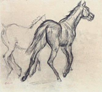 Boceto, XIX, Degas, Edgar, En el hipdromo, Caballos