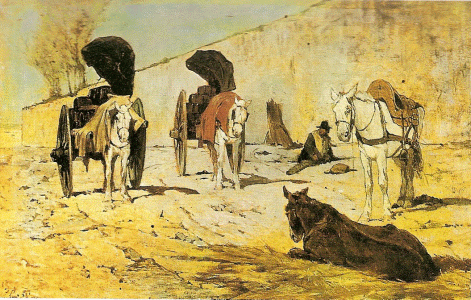 Pin, XIX, Fattori, Giovanni, Carretas romanas, Galera de Arte Moderno, Florencia, 1873