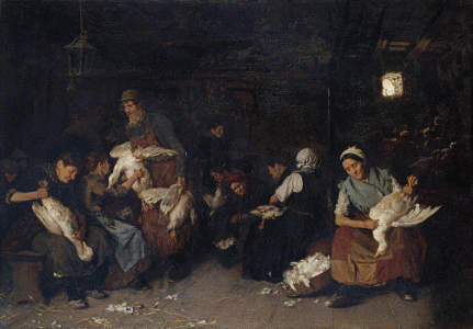 Pin, XIX, Liebermann, Max, Mujeres desplumando gansos, Alte Nationalgalerie, Berln, 1872