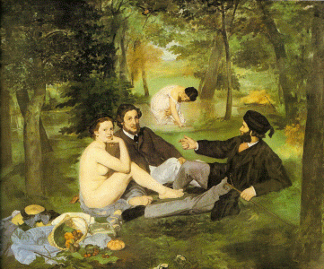 Pin, XIX, Manet, Edouard, Almuezo campestre, M. dOrsay, Pars, 1863