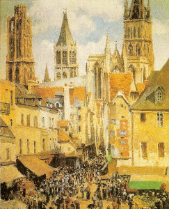 Pin, XIX, Pissarro, Camille, El viejo mercado en Ruan y la Rue de lEpicerie, Metropolitan Museum, N. York, USA