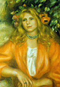 Pin, XIX, Renoir, Auguste, Muchacha con corona de flores, Galera Beyeler, Basilea, Suiza, 