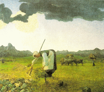 Pin, XIX, Segantini, Giovanni, Siega del heno, M. Segantini, Saint Moritz, 1889