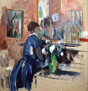 Pin, XX, Wouter, Rik. Mujer azul delante de un espejo, M. Real, Amberes, 1914