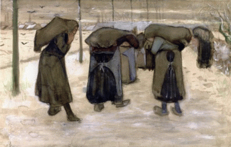 Pin, XIX, Gogh, Vicent van, Mujeres en la nieve portando sacos de carbn, Kroler Muller Museum, Otterlo