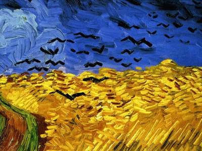 Pin, XIX, Gogh, Vicent van, Campo de trigo con cuervos, detalle, papel pintado, 1890